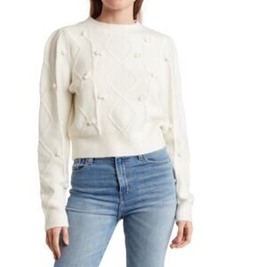 Elodie Cream Cropped Cable Knit Pom Pom Sweater S